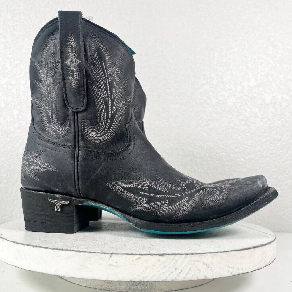 NEW Lane LEXINGTON Black Cowboy Boots Size 7.5 Short Leather Ankle Snip Toe Boot - Picture 2 of 10